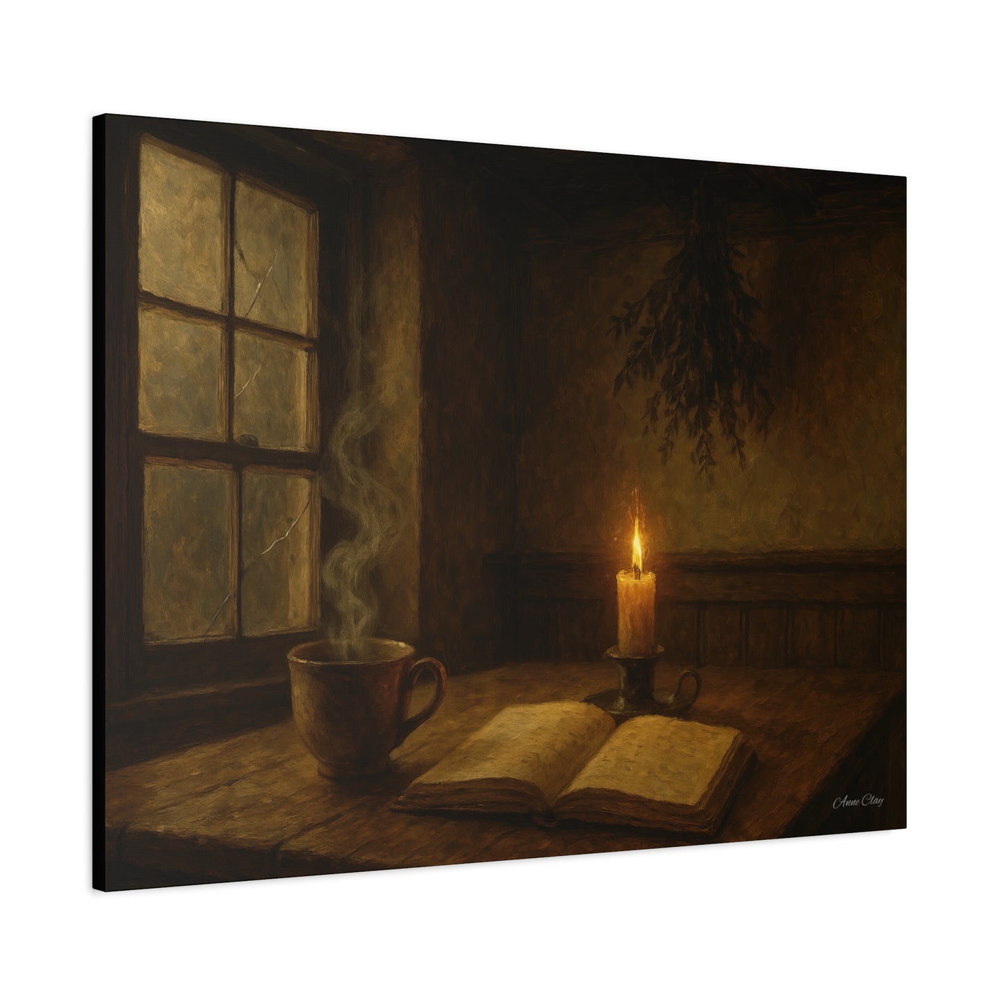 Cozy Candlelit Canvas Art, Wall Decor, Rustic Home Decor, Coffee Lovers Gift, Relaxing Room Artwork, Gift for Book Lovers
