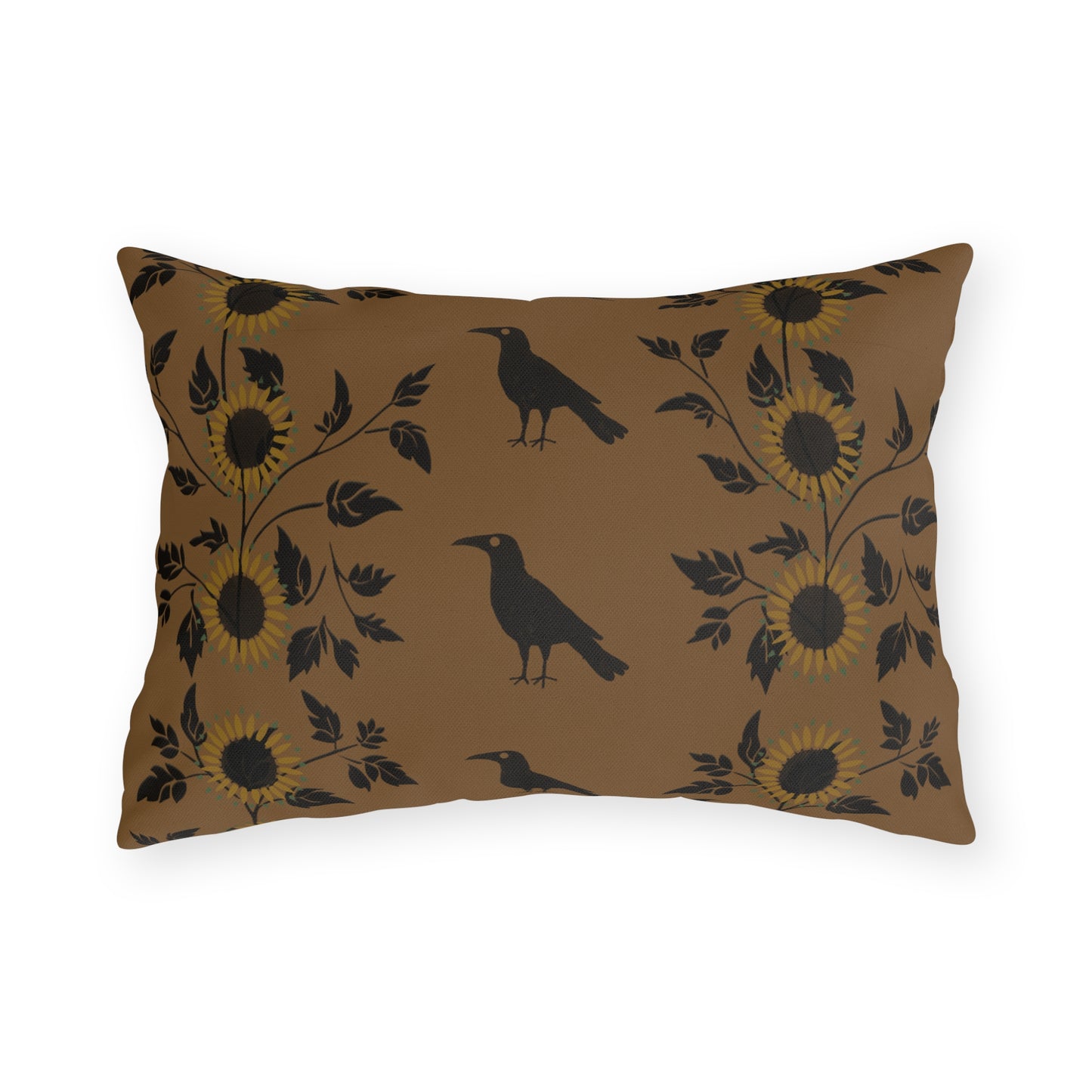 Sunflower and Crows on Gold Outdoor Pillows