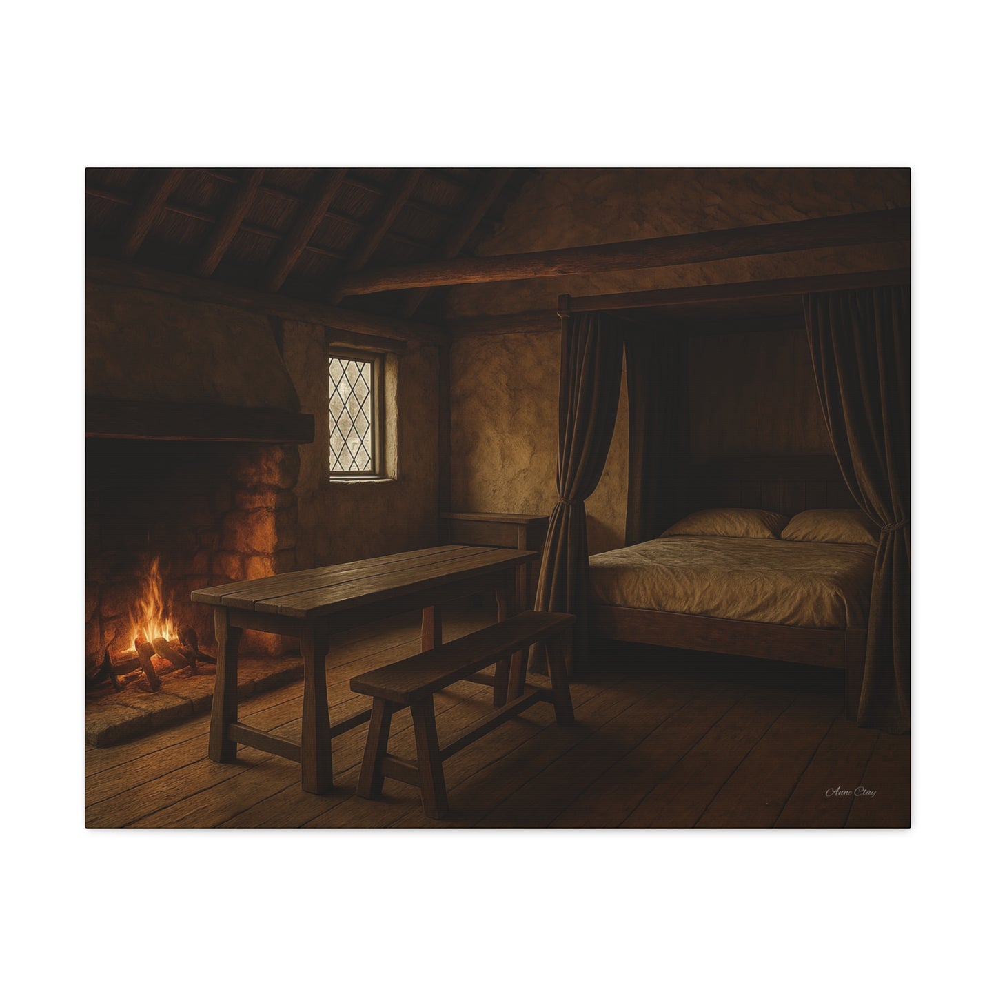 Cozy Cabin Matte Canvas Print, Rustic Home Decor, Nature Wall Art, Fireplace Artwork, Gift for Homeowners