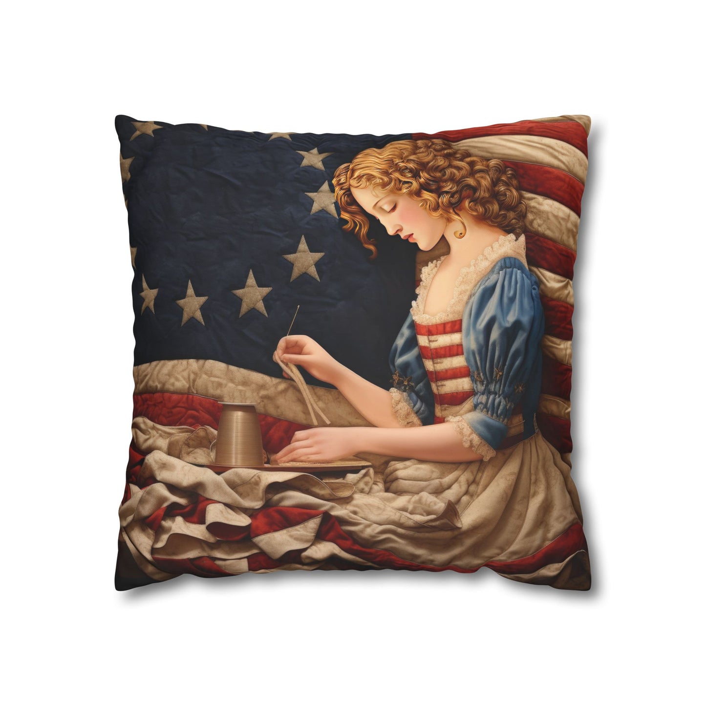 Faux Quilted Betsy Ross Square Poly Canvas Pillowcase