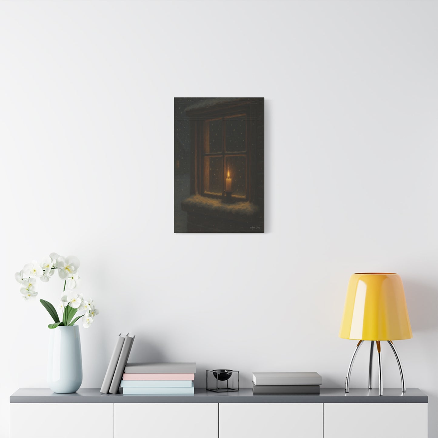 Light in the Darkness Candlelit Winter Scene Canvas Print Christmas, Holiday