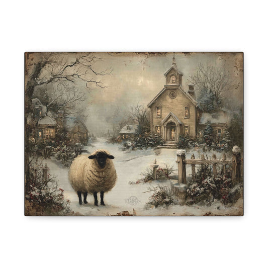 Winter Sheep Canvas Print, Cozy Home Decor, Farmhouse Wall Art, Rustic Living Room Accent, Holiday Gift Idea, Nature Artwork