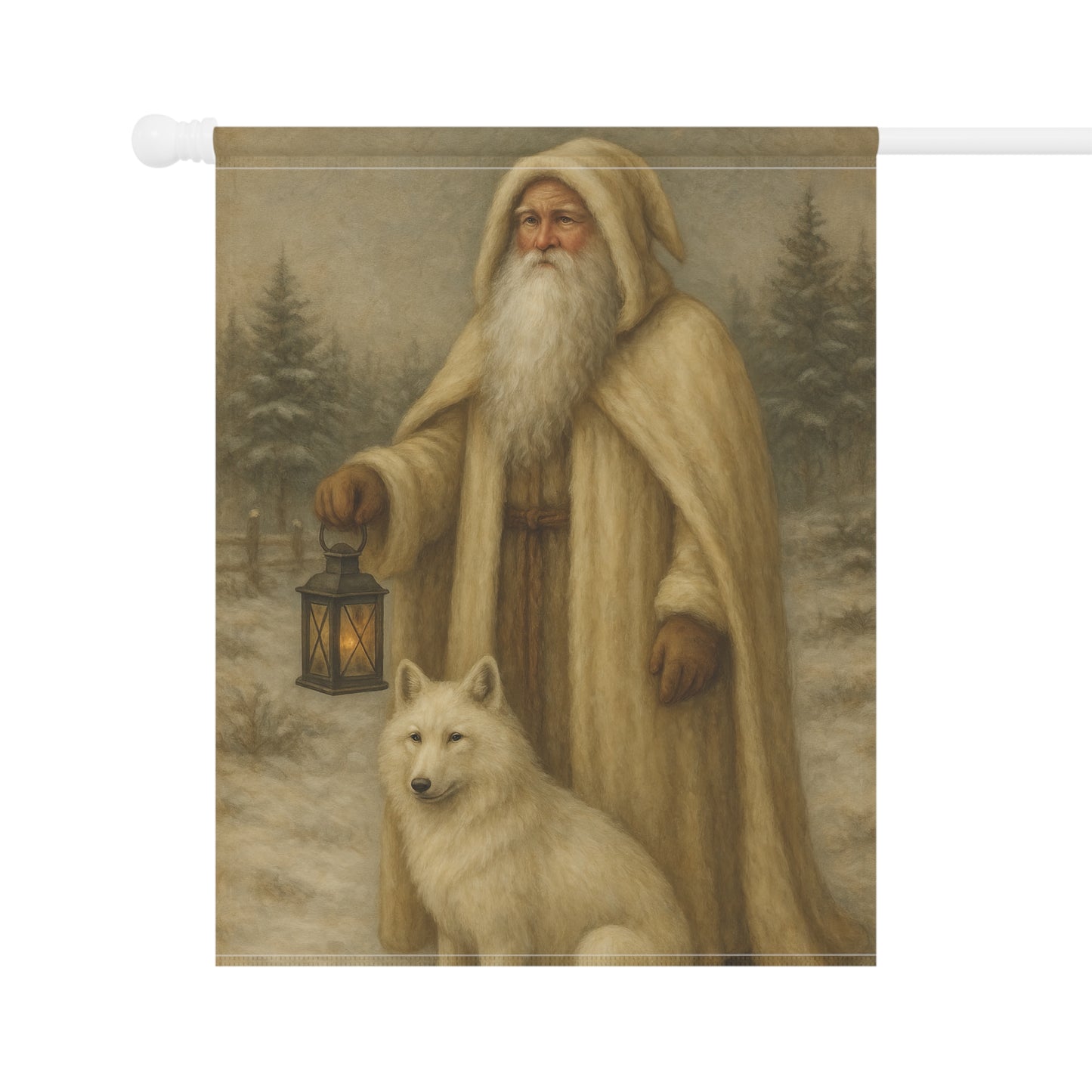 Winter-Themed Garden Banner Featuring a Lantern-Secured Santa and Arctic Fox, Cozy Home Decor for the Holidays, Outdoor Display, [...]