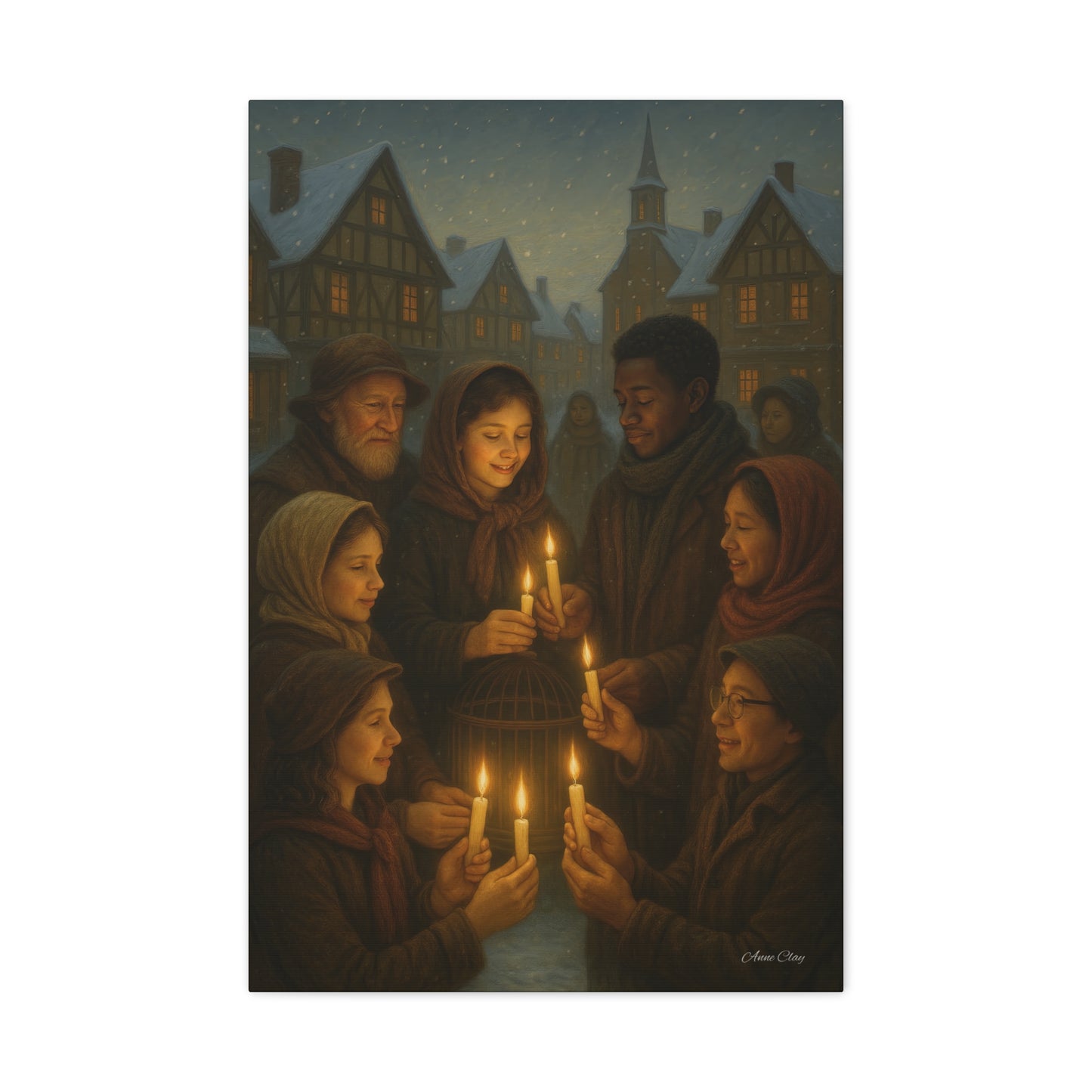 Share the Light Christmas Print Candlelight Gathering Canvas Print