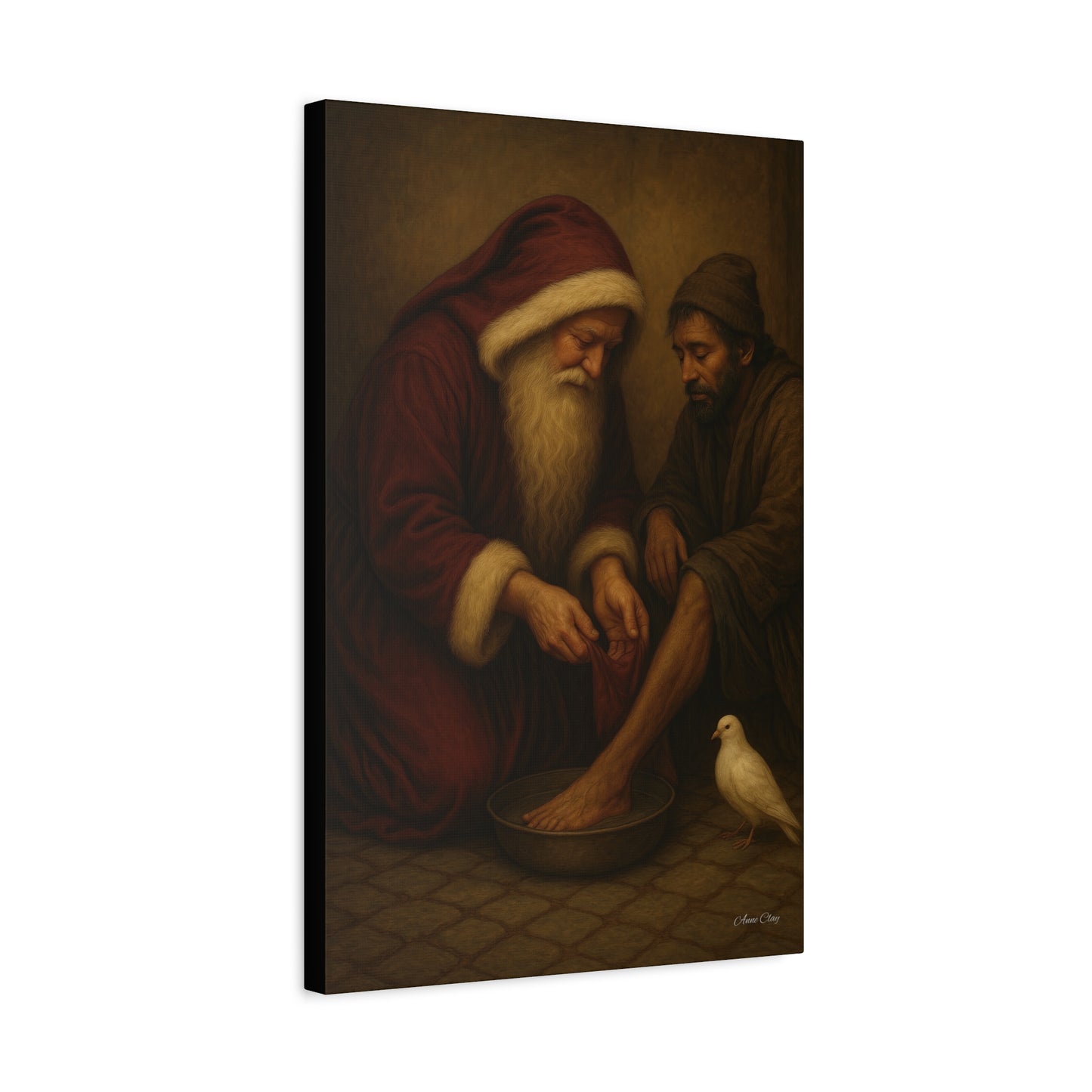 Servant Santa, Christmas, Spirit of Christmas Inspirational Canvas Art: Compassionate Santa & Suffering Figure