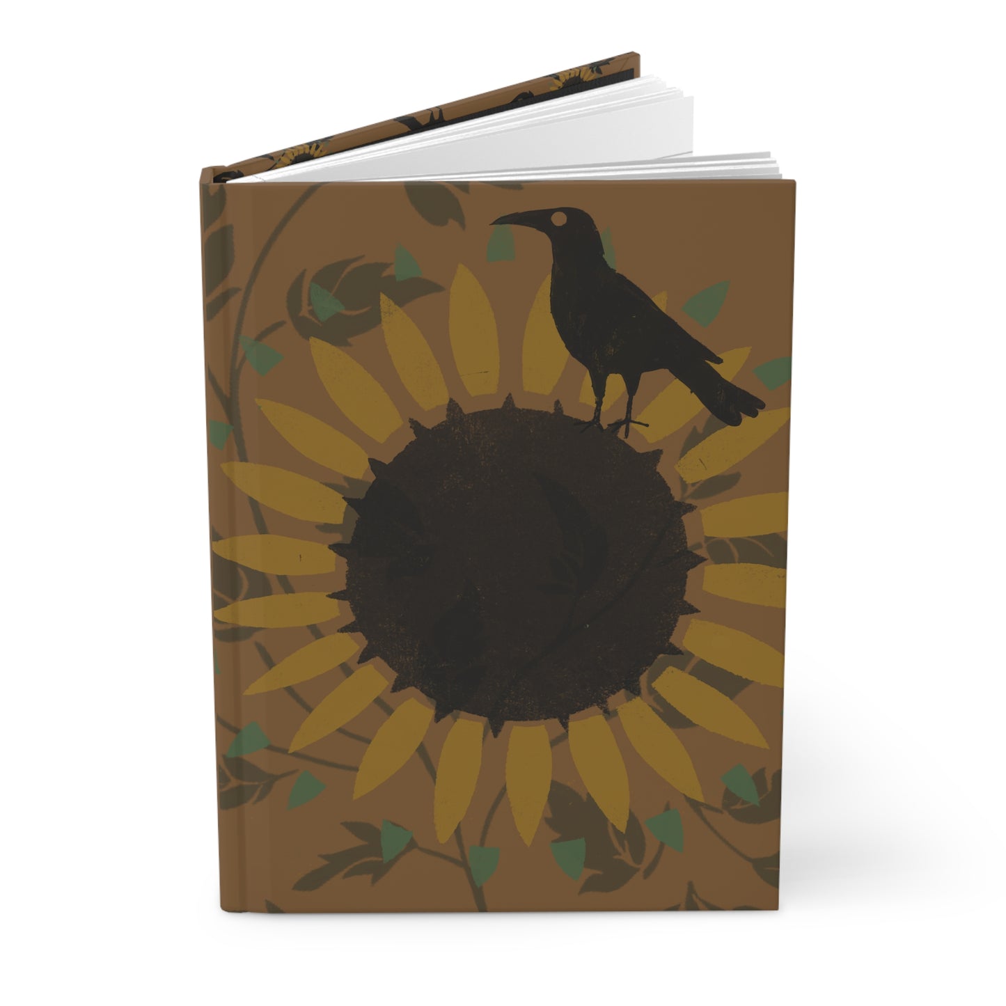 Sunflower and Crow Gold Stencil Hardcover Journal Matte