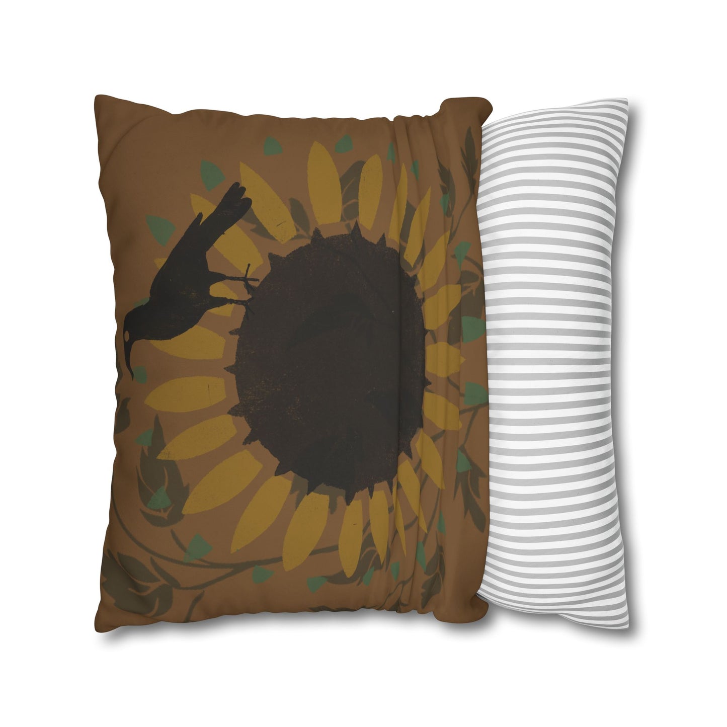 Sunflower and Crow Stencil Pillow Square Poly Canvas Pillowcase