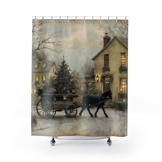 Winter Wonderland Shower Curtain, Cozy Christmas Decor, Rustic Holiday Bathroom, Winter Home Aesthetic, Farmhouse Style