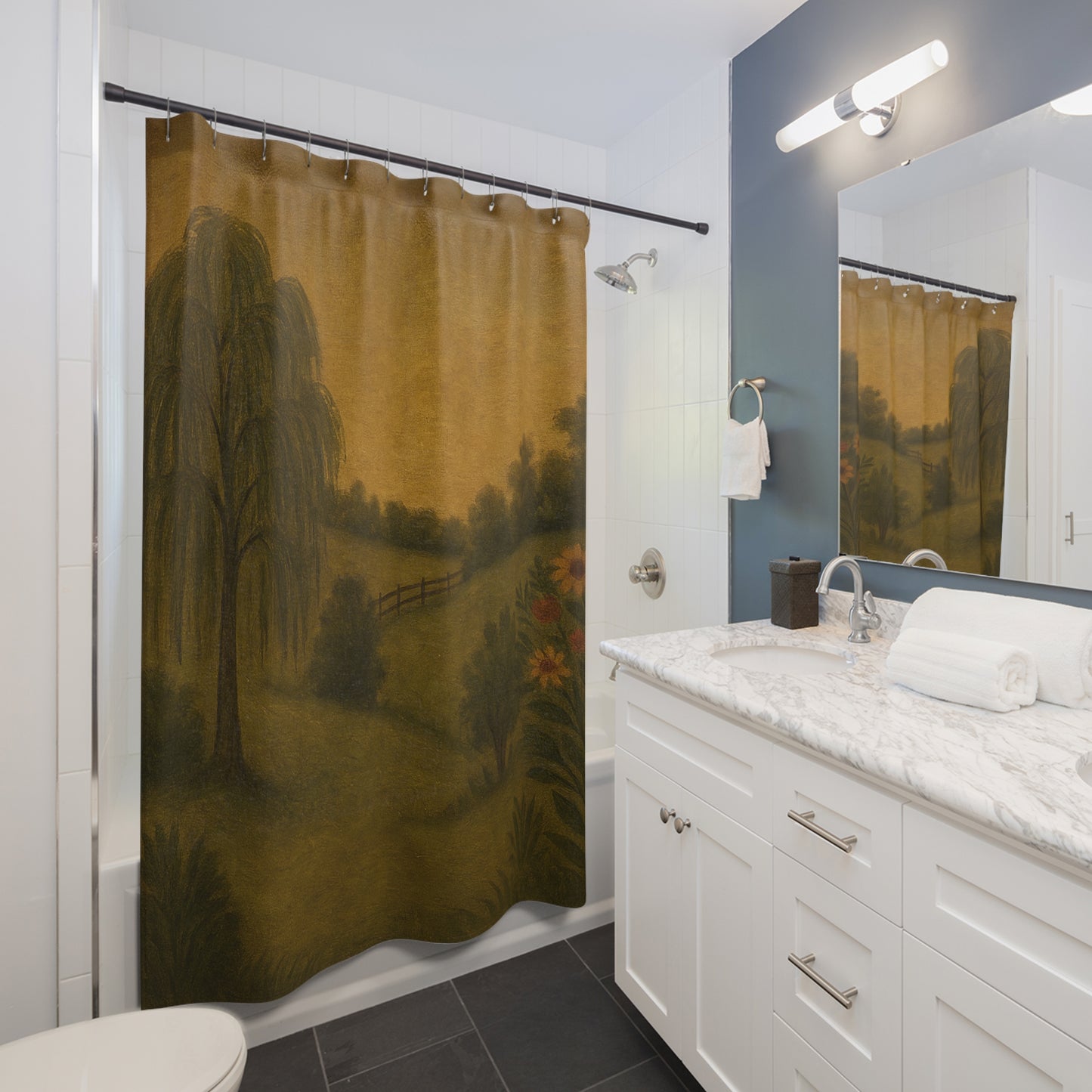 Rustic Landscape Shower Curtain, Nature-Themed Bathroom Decor, Cozy Home Vibes, Perfect for Gifts, Unique Shower Accessories