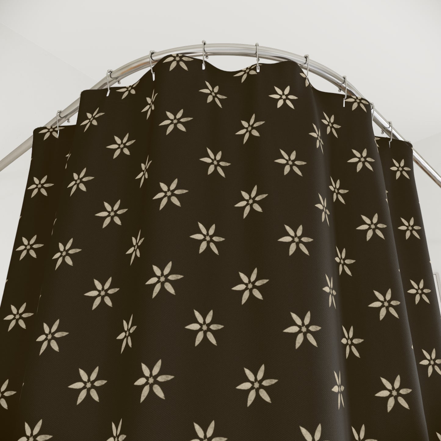 Cream Flower on Olive Brown Shower Curtains