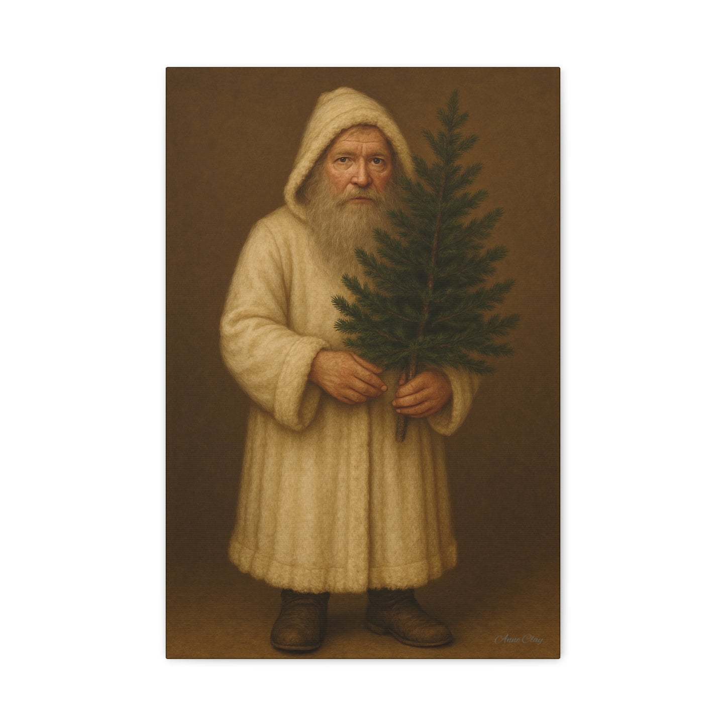 Holiday Canvas Art Print - Cozy Santa with Christmas Tree