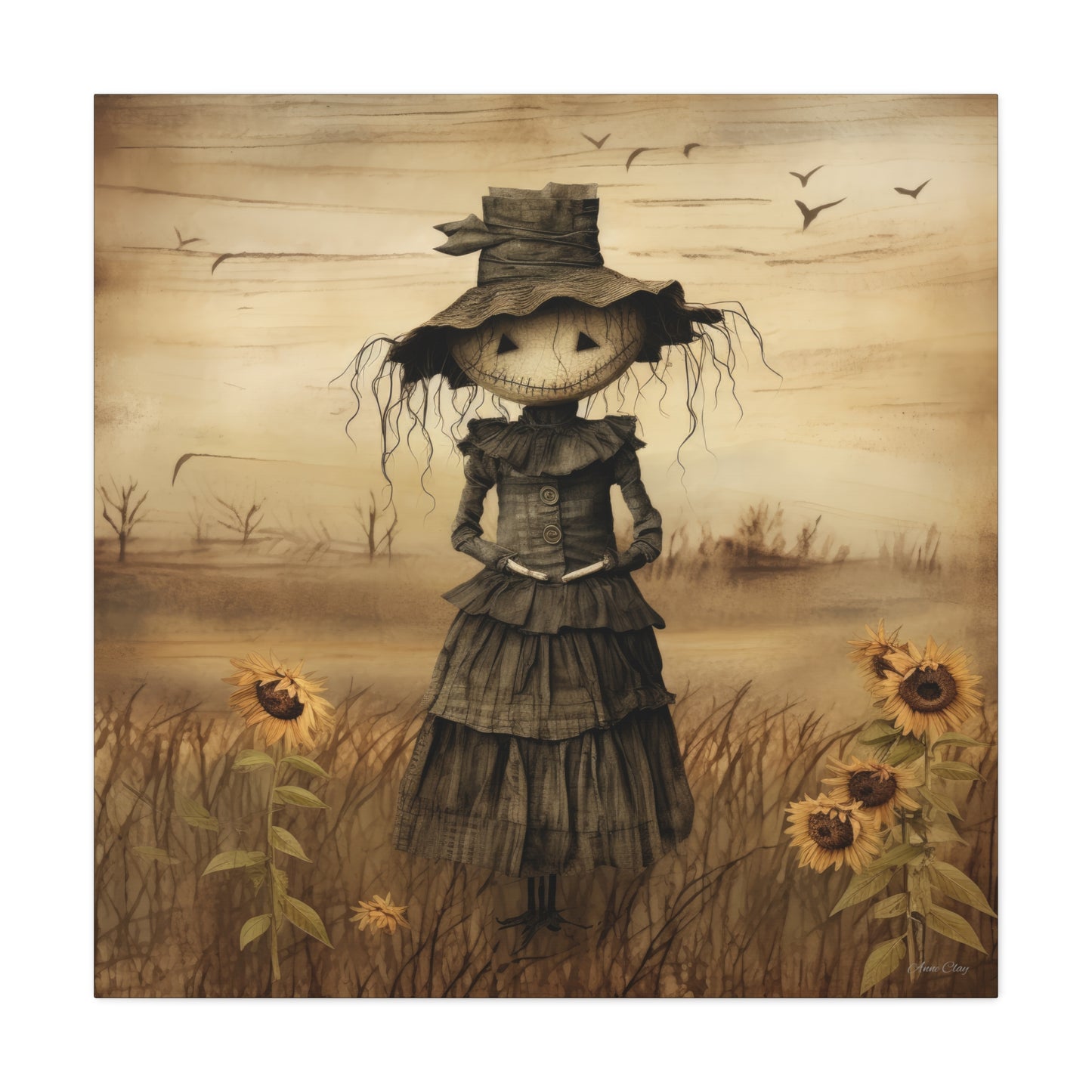 Halloween Scarecrow Canvas, Spooky Fall Decor, Autumn Wall Art, Trick or Treat Decoration, Scary Halloween Artwork, Pumpkin and Crow Design