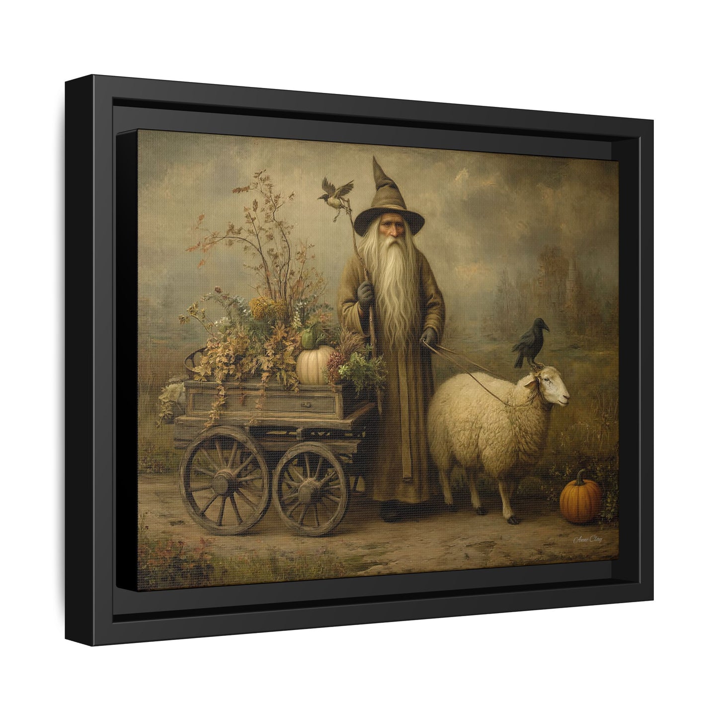 Autumn Harvest Canvas Art, Framed Wall Decor, Fall Home Decor, Witch Art for Halloween, Rustic Farmhouse Decoration, Seasonal Wall Hanging