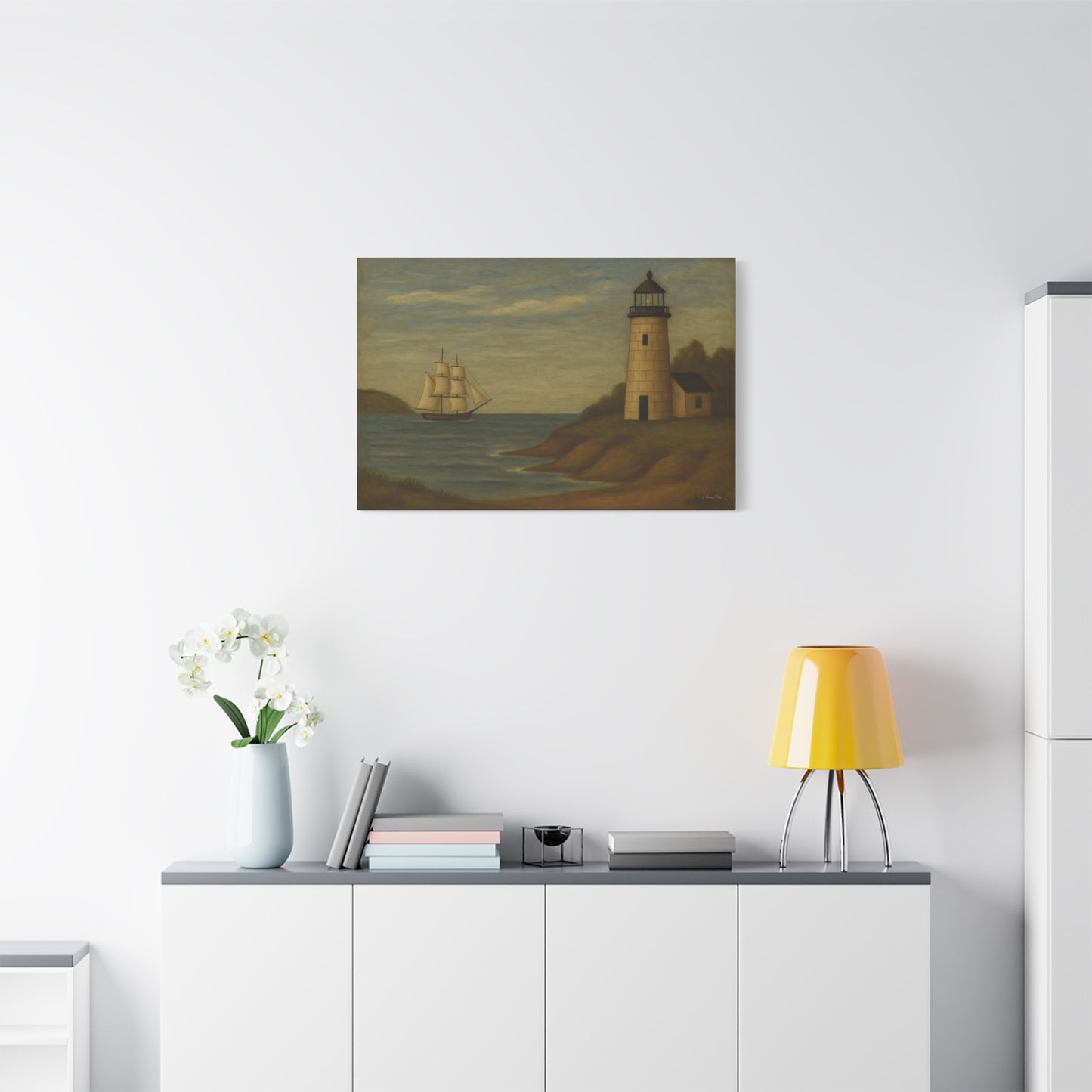Nautical Canvas Art, Coastal Lighthouse Wall Decor, Home Living Room Decoration, Beach House Gift, Maritime Art Print, Ocean Theme Artwork