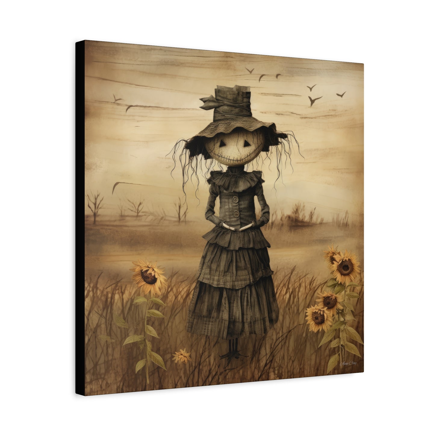 Halloween Scarecrow Canvas, Spooky Fall Decor, Autumn Wall Art, Trick or Treat Decoration, Scary Halloween Artwork, Pumpkin and Crow Design