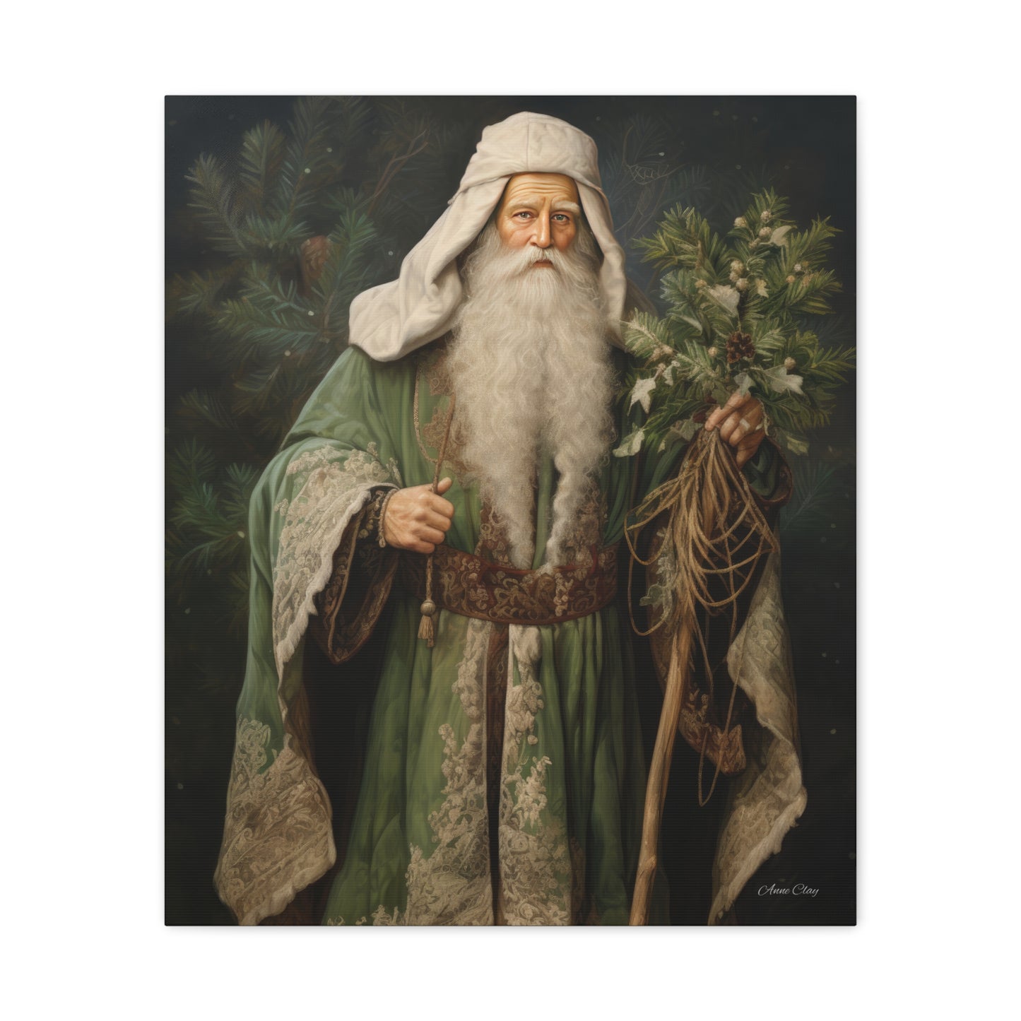 Green Tree Santa Matte Canvas, Stretched, 1.25"