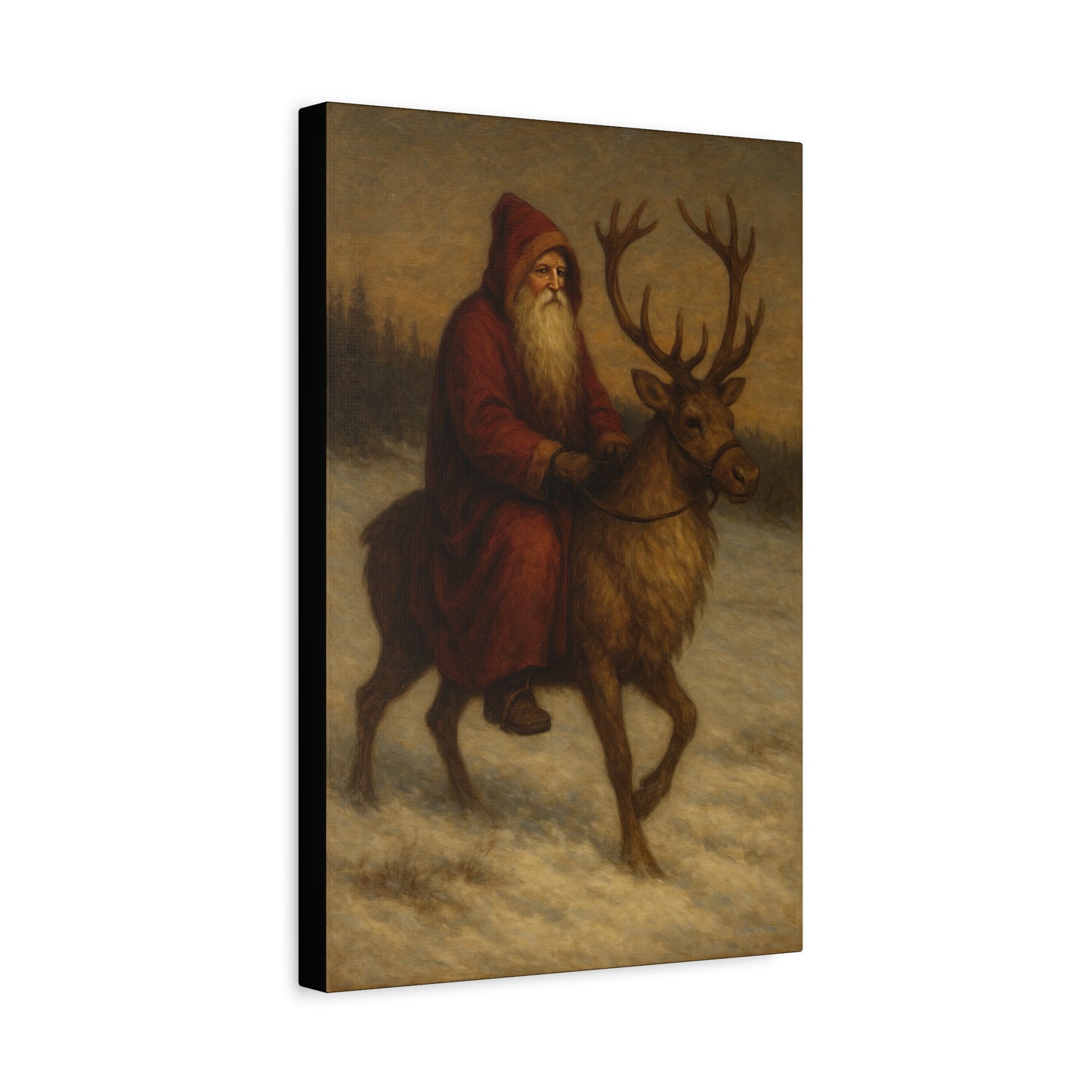 Santa Riding Reindeer Canvas Wall Art