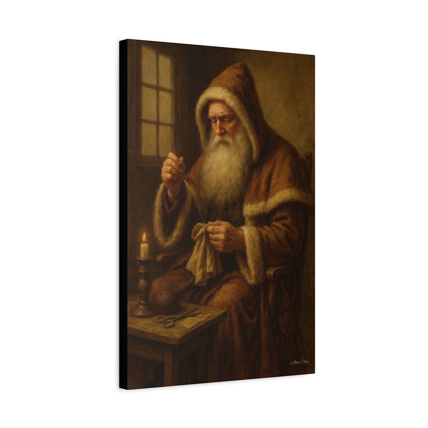 Santa Claus Canvas Art Print - Holiday Decor Sewing Santa
