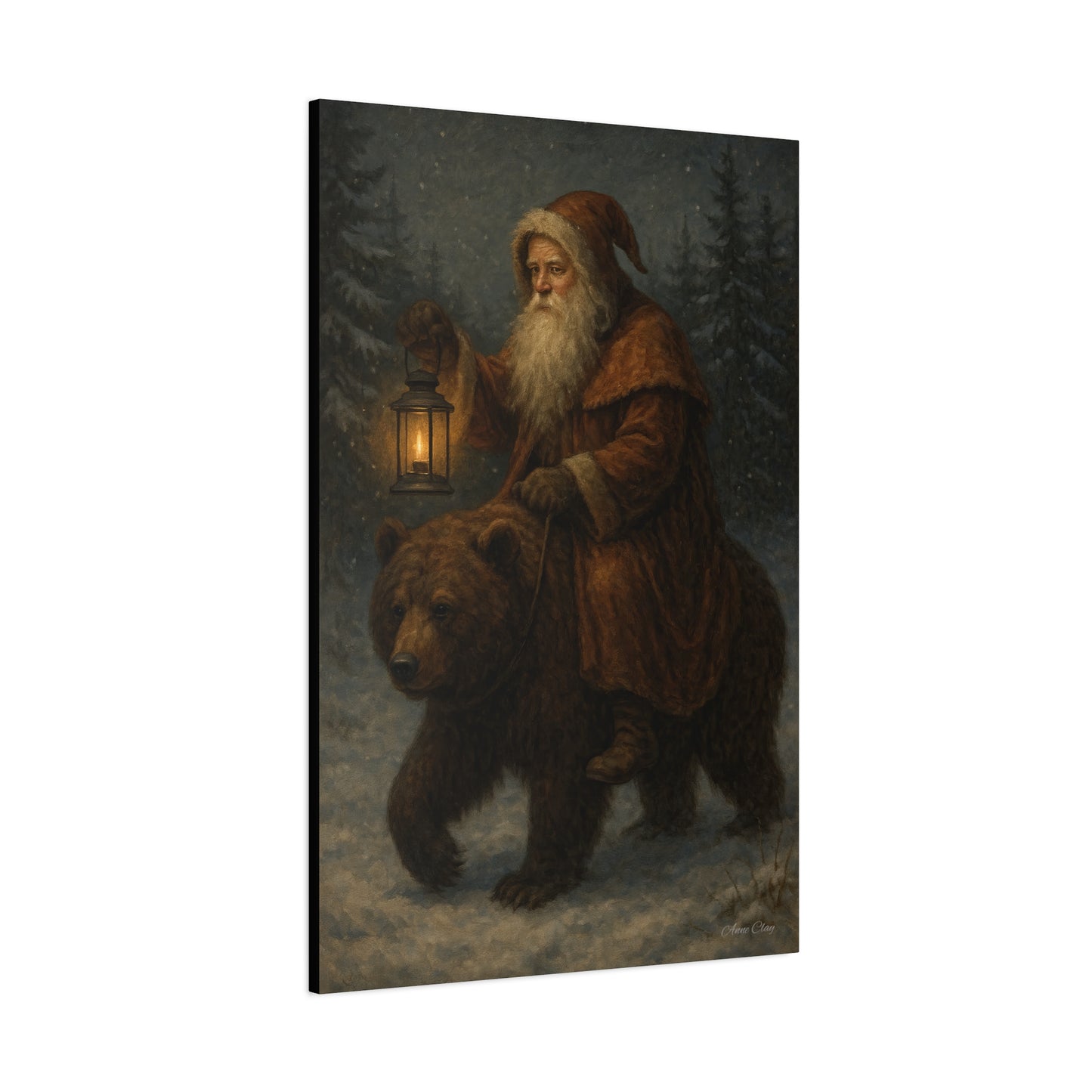 Vintage Santa Bear Canvas Wall Art