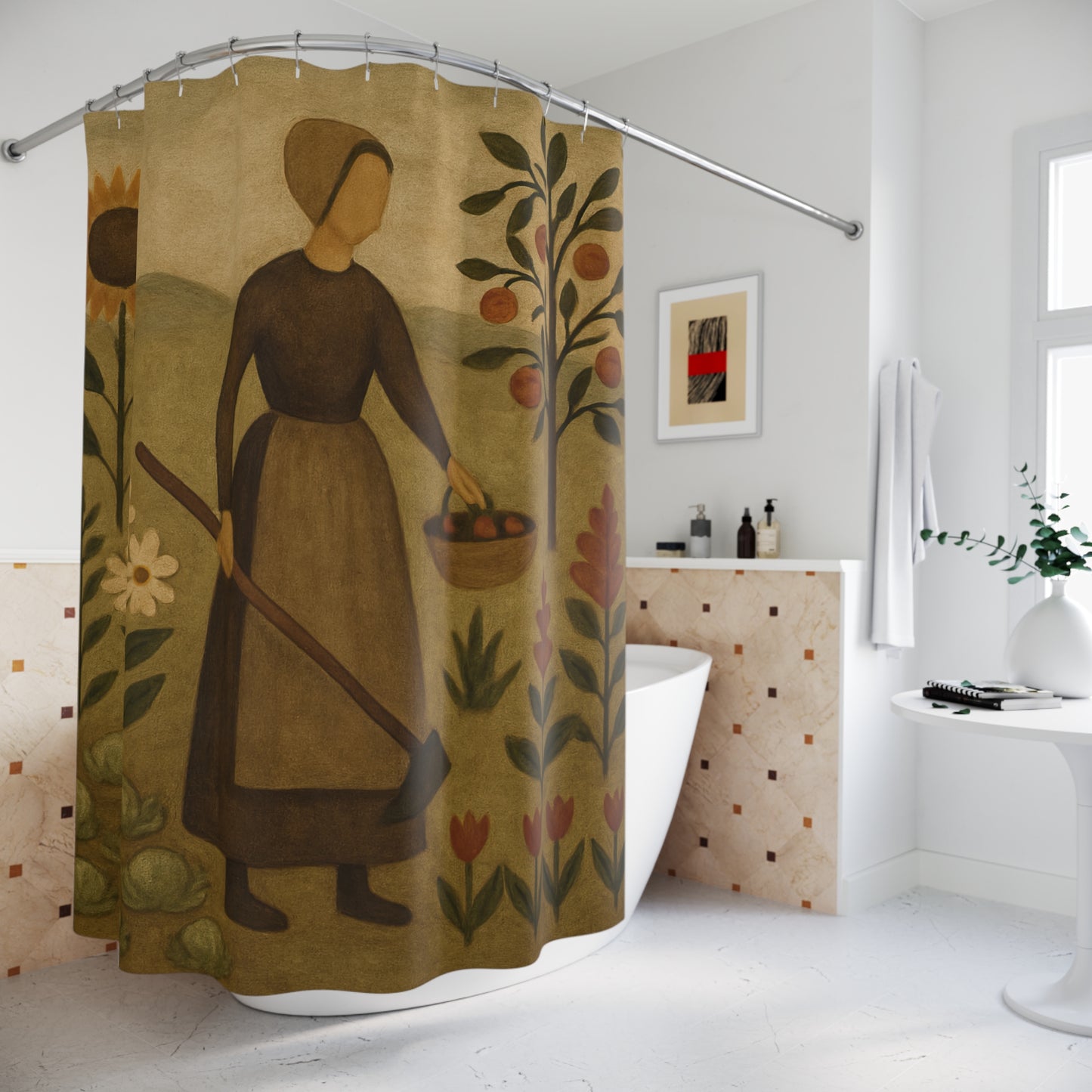 Rustic Garden Shower Curtain, Vintage Farmhouse Decor, Nature-Themed Bathroom, Country Style Home Accent, Unique Gift for Minimalists