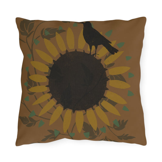 Crow on Sundlfoew Stencil on Gold Outdoor Pillows