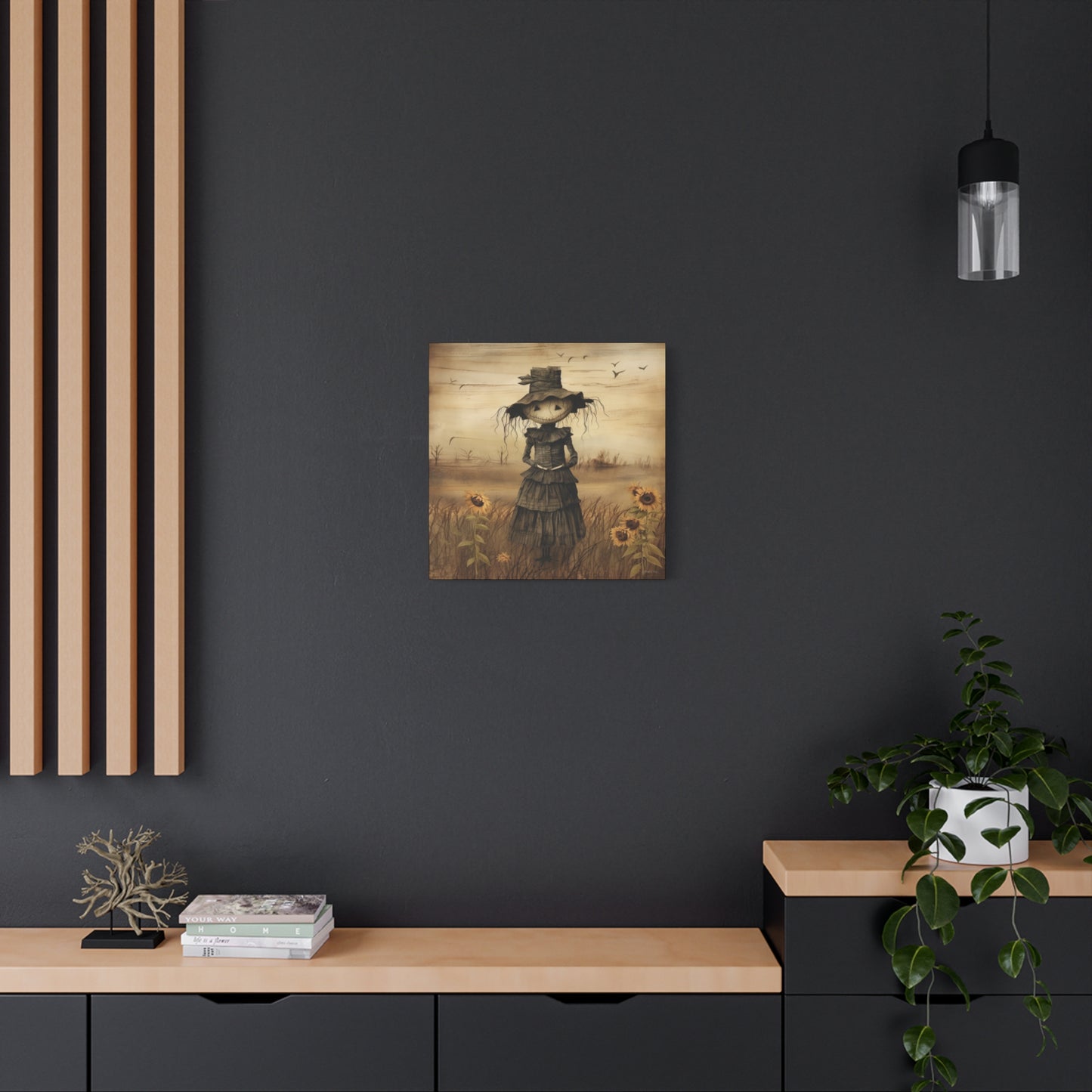 Halloween Scarecrow Canvas, Spooky Fall Decor, Autumn Wall Art, Trick or Treat Decoration, Scary Halloween Artwork, Pumpkin and Crow Design