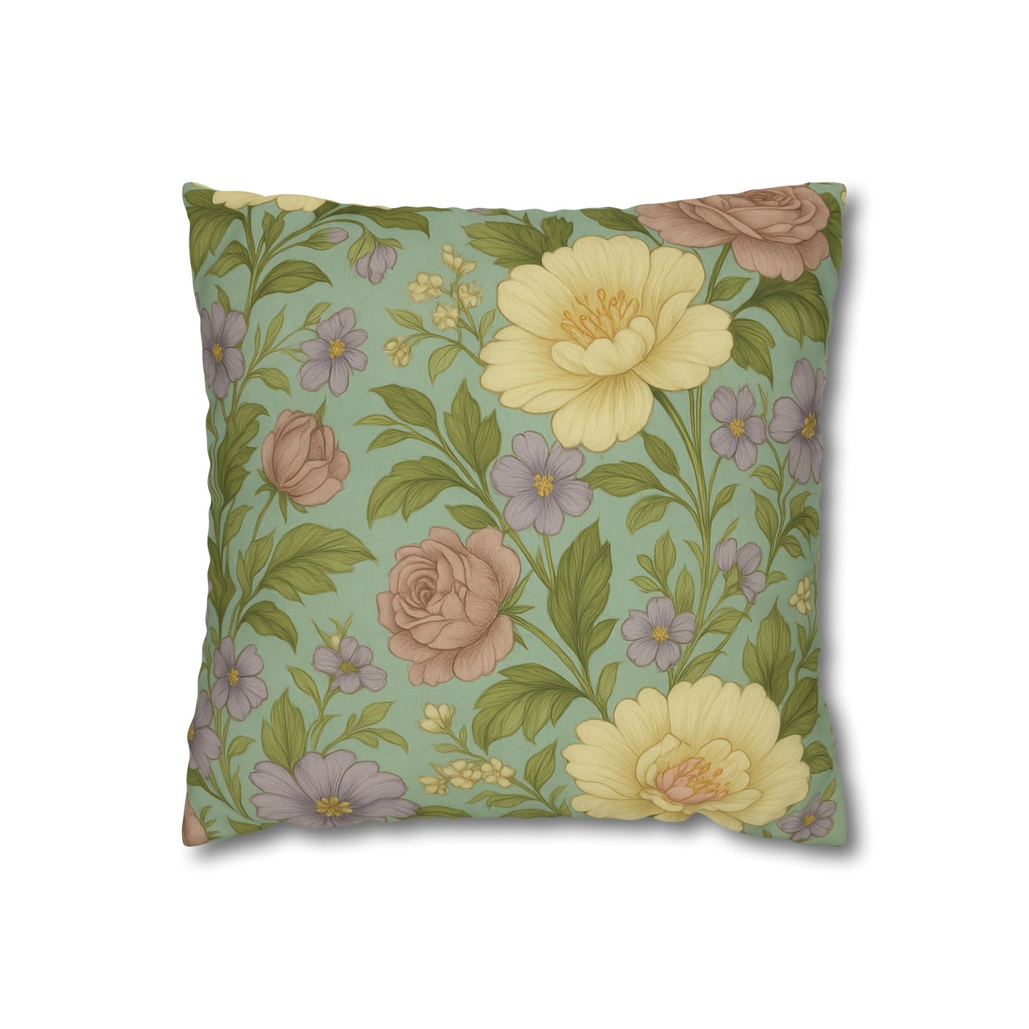 Vintage Floral Poly Canvas Pillowcase - Home Decor, Throw Pillow, Accent Pillow, Gift Idea, Cottage Core Style