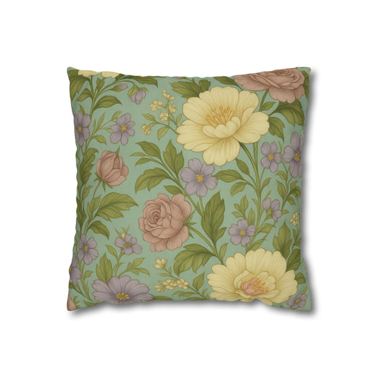 Vintage Floral Poly Canvas Pillowcase - Home Decor, Throw Pillow, Accent Pillow, Gift Idea, Cottage Core Style