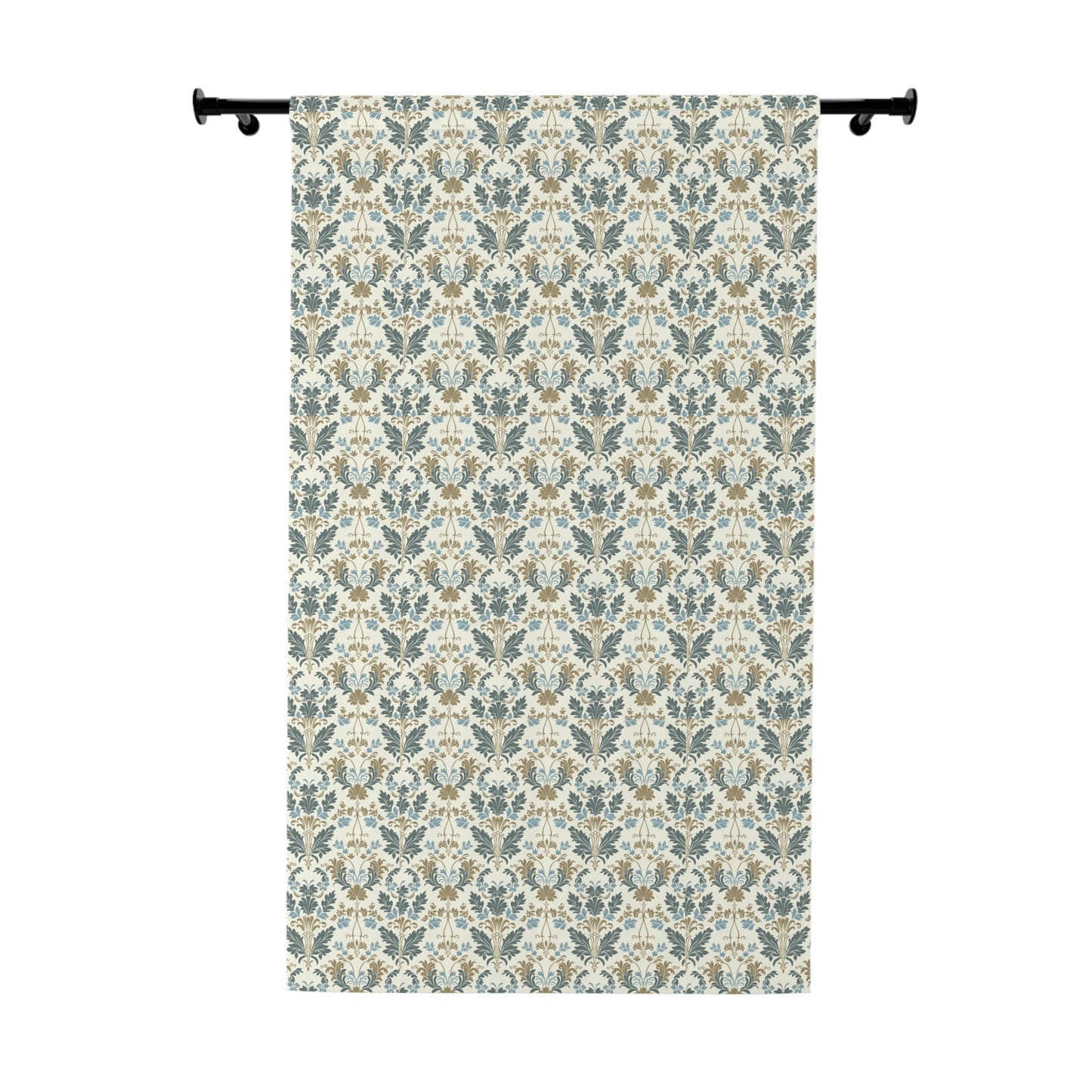 Blue and Tan Damask Window Curtains (1 Piece)