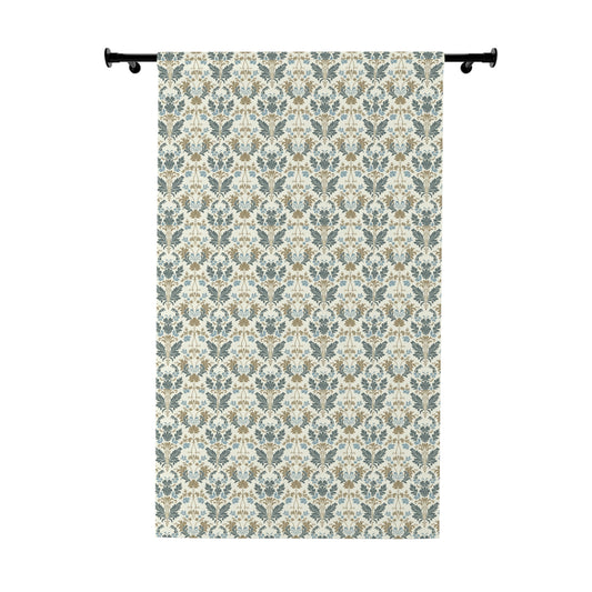 Blue and Tan Damask Window Curtains (1 Piece)