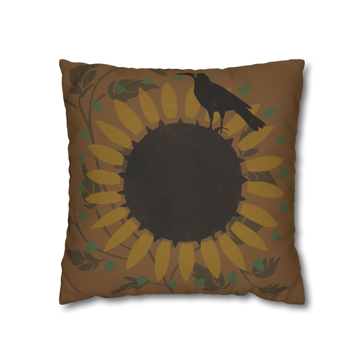 Sunflower and Crow Stencil Pillow Square Poly Canvas Pillowcase