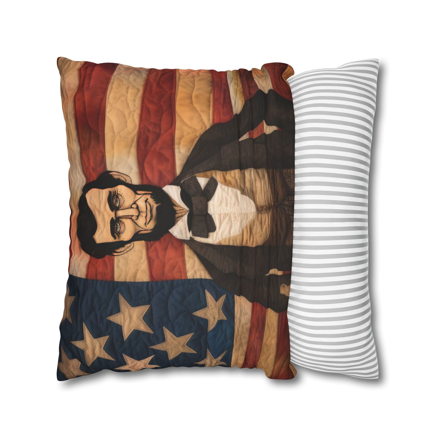Faux Quilted Abe Lincoln Square Poly Canvas Pillowcase