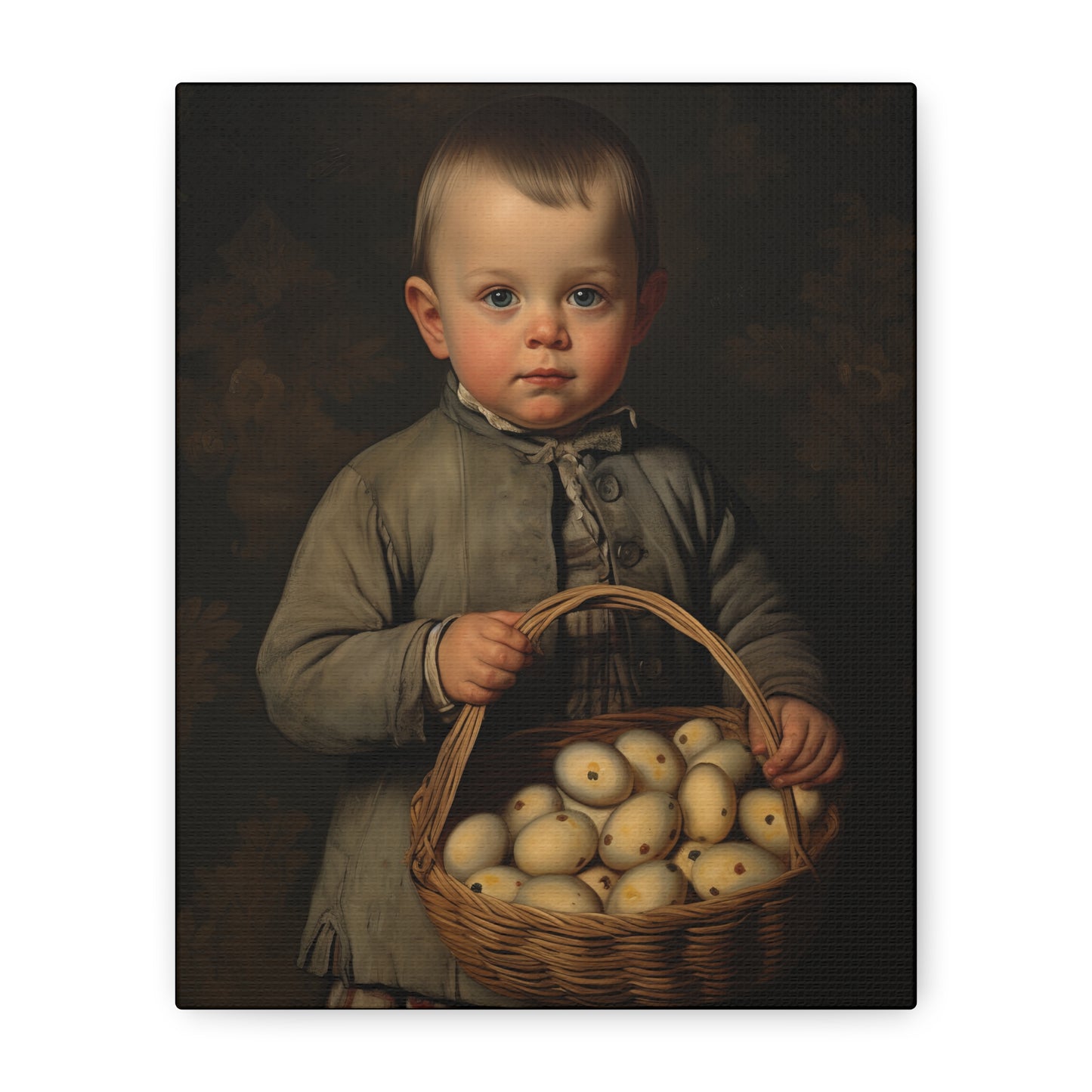 Boy with Eggs Whimsical Child Portrait Canvas Art - Vintage Decor for Home