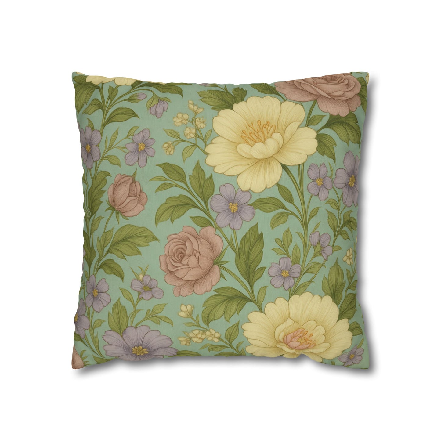 Vintage Floral Poly Canvas Pillowcase - Home Decor, Throw Pillow, Accent Pillow, Gift Idea, Cottage Core Style