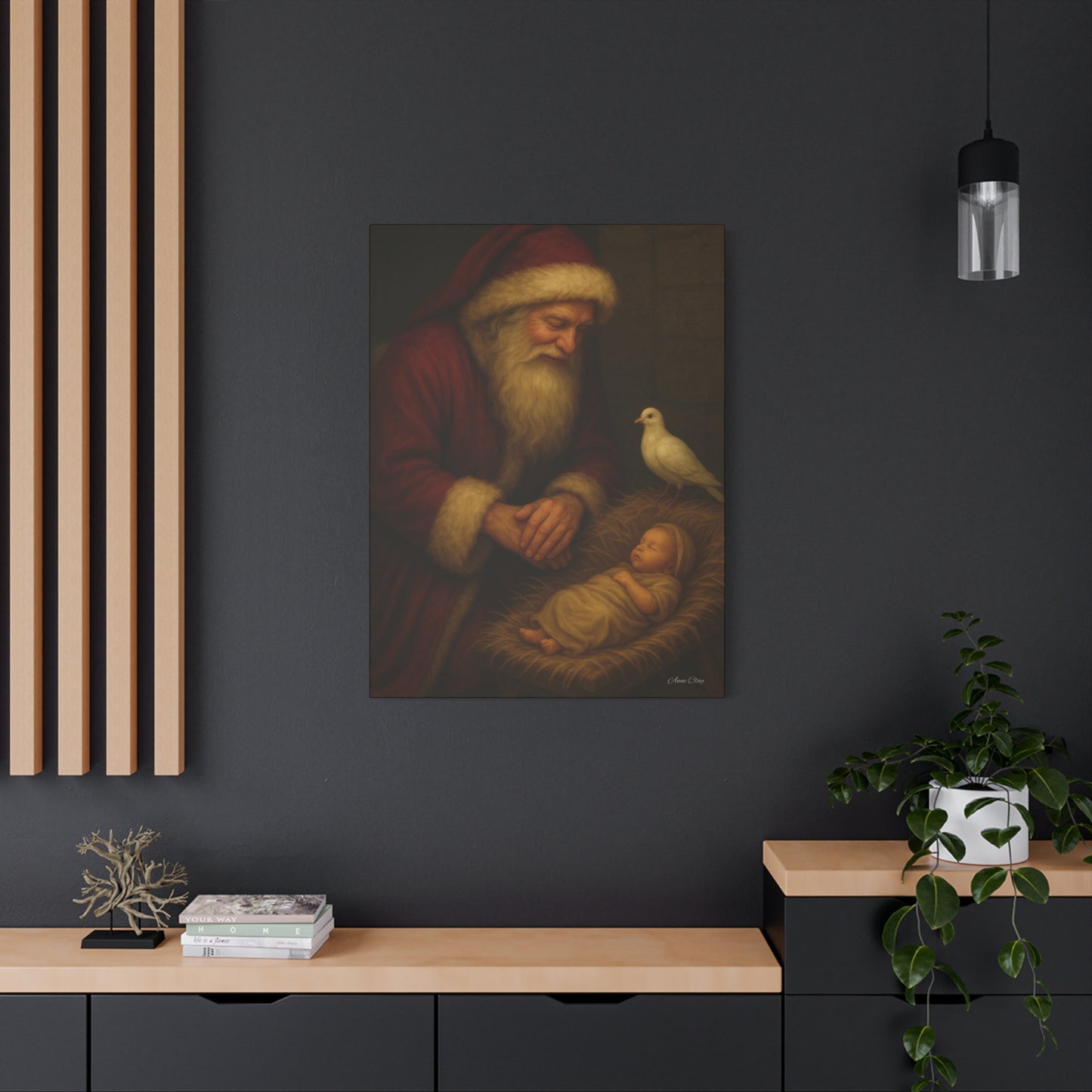 Santa and the Prince of Peace, Baby Jesus, Religious Christmas Canvas Wall Art