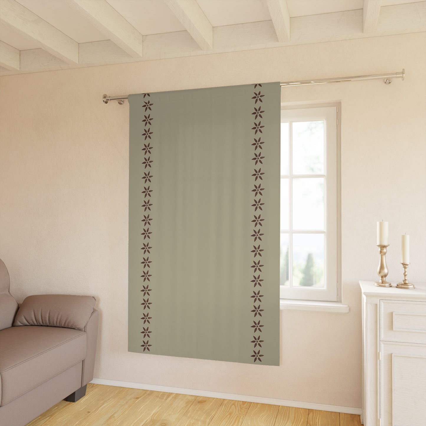 Red Petals on Cream Window Curtains (1 Piece)