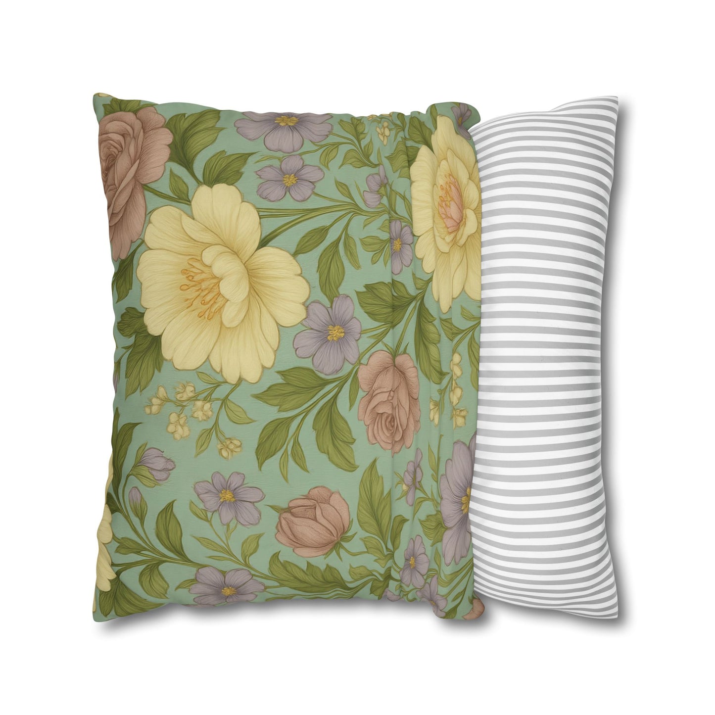 Vintage Floral Poly Canvas Pillowcase - Home Decor, Throw Pillow, Accent Pillow, Gift Idea, Cottage Core Style