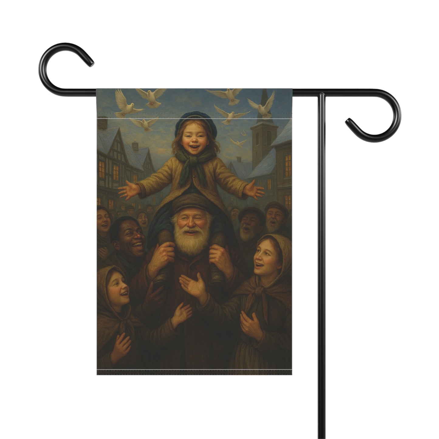 Whimsical Garden Banner with Family Scene