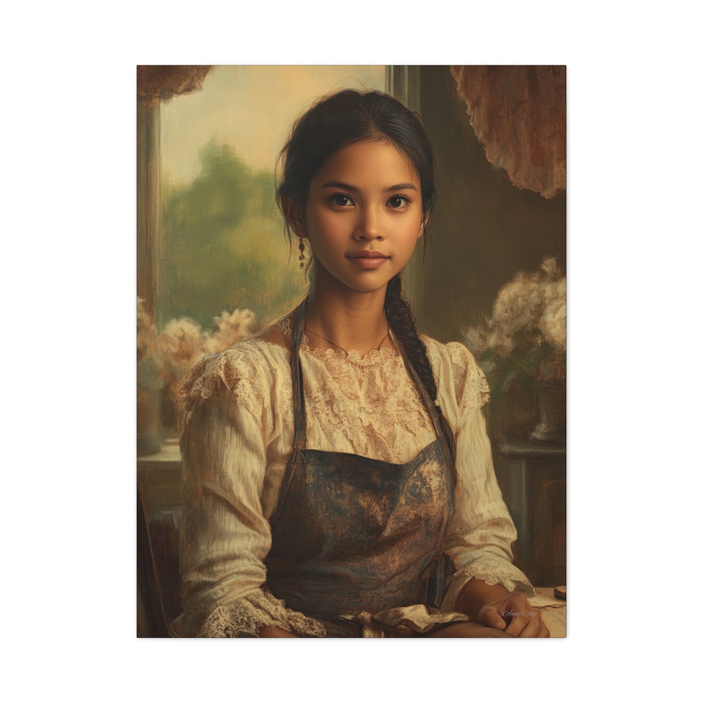 Elegant Stretched Canvas Art, Portrait with Vintage Aesthetic, Home Decor, Gift for Art Lovers, Wall Art, Framed Artwork