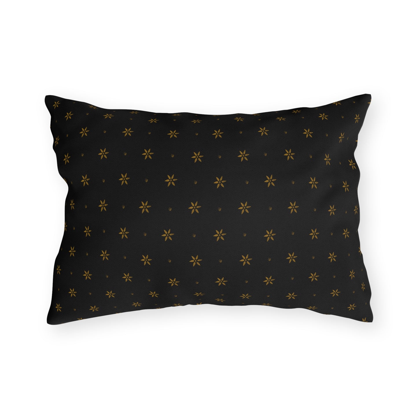 Mustard Petals on Black Outdoor Pillows