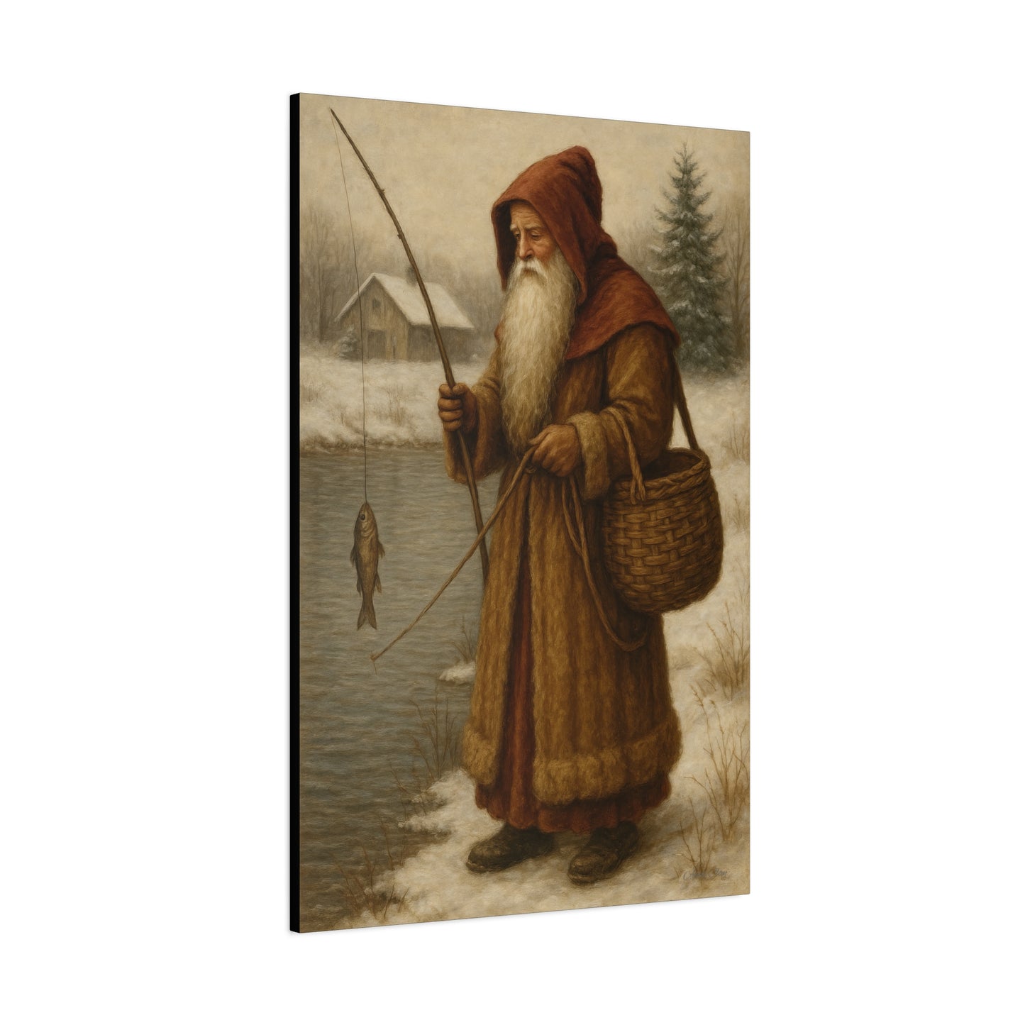 Snowy Fisherman Canvas Print