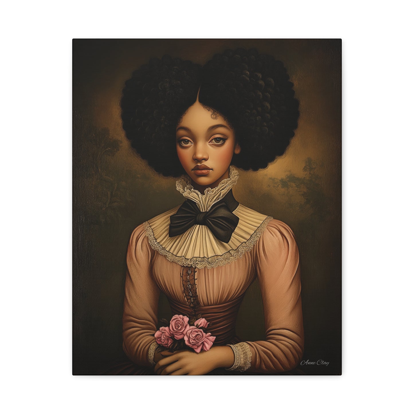 Beautiful Vintage Matte Canvas Wall Art, Floral Girl Portrait, Home Decor, Gift for Her, Living Room, Wedding Decor, Artwork