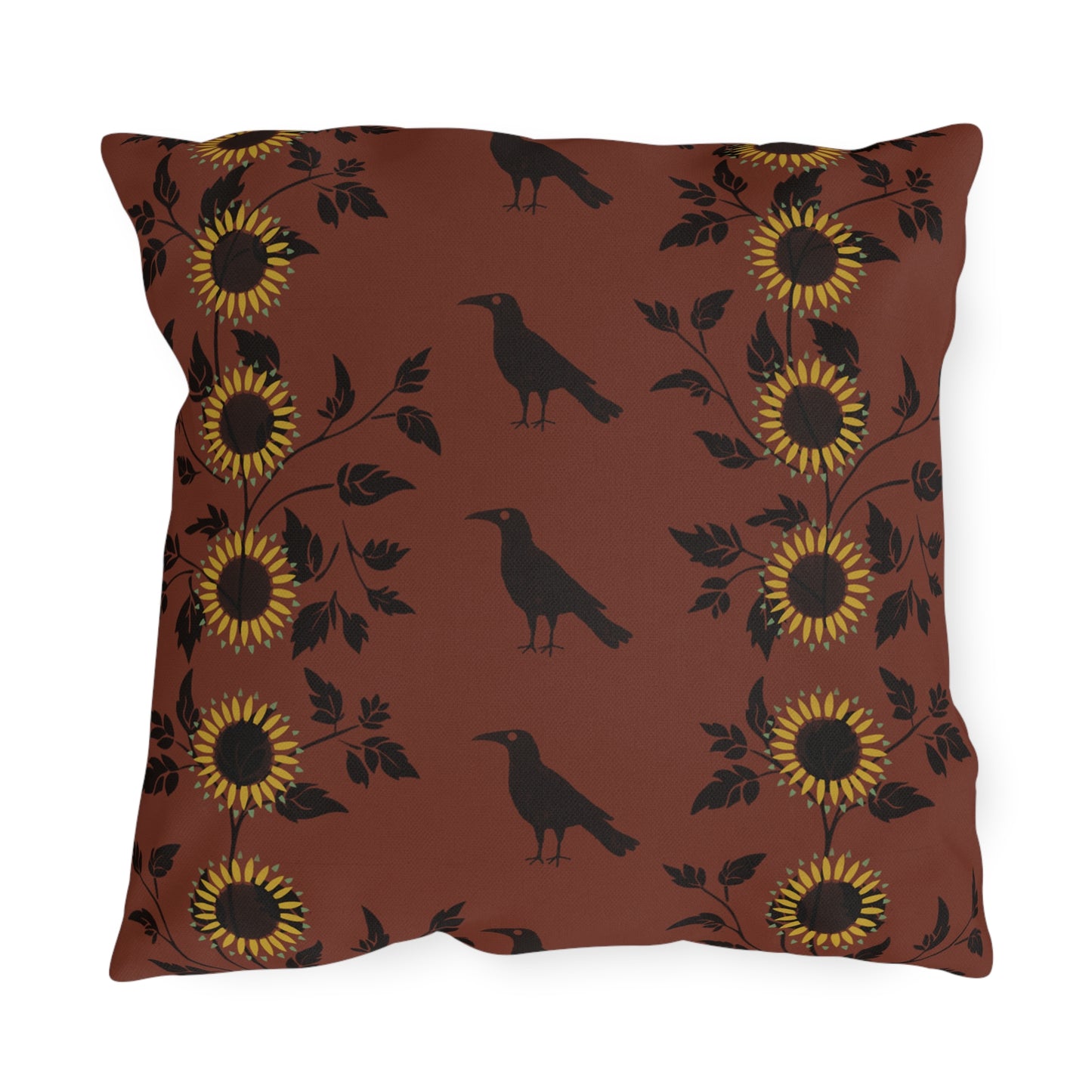 Sunflowers and Crows on Red Outdoor Pillows