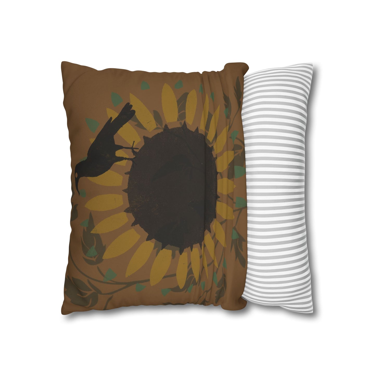 Sunflower and Crow Stencil Pillow Square Poly Canvas Pillowcase