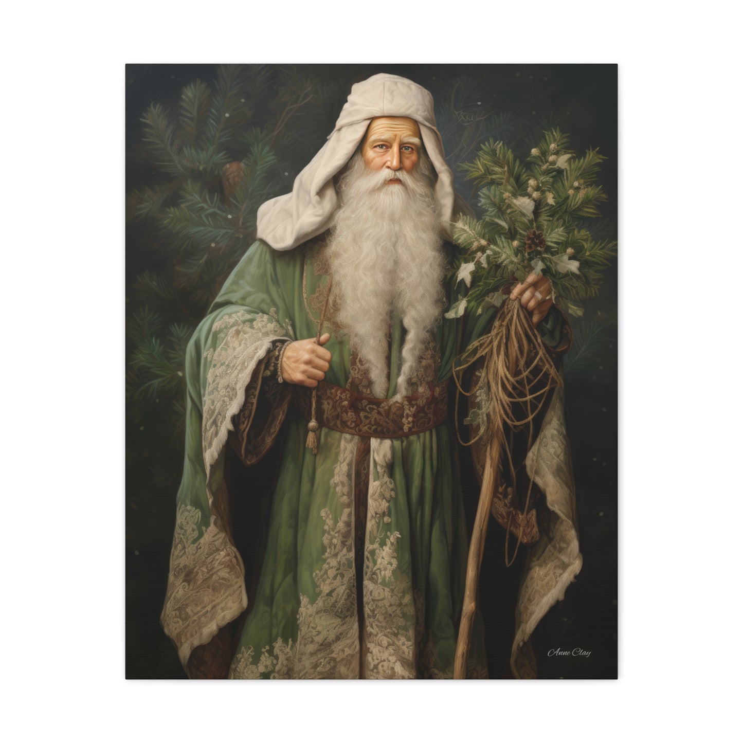 Green Tree Santa Matte Canvas, Stretched, 1.25"