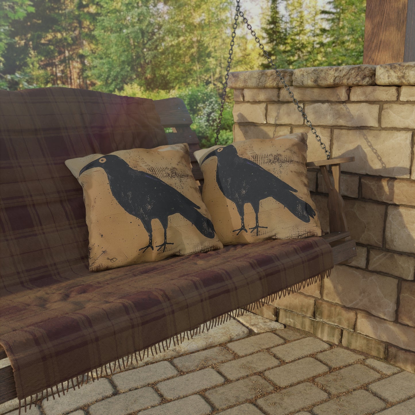 Artistic Outdoor Pillows | Black Bird Design, Garden Decor, Patio Accessories,