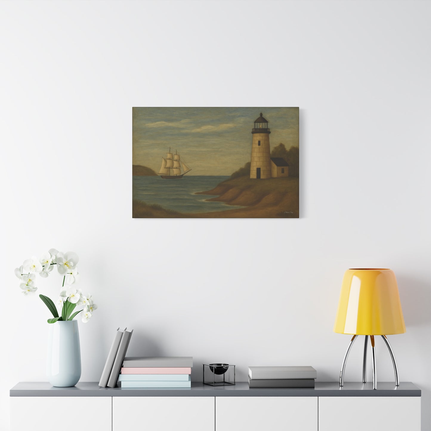 Nautical Canvas Art, Coastal Lighthouse Wall Decor, Home Living Room Decoration, Beach House Gift, Maritime Art Print, Ocean Theme Artwork