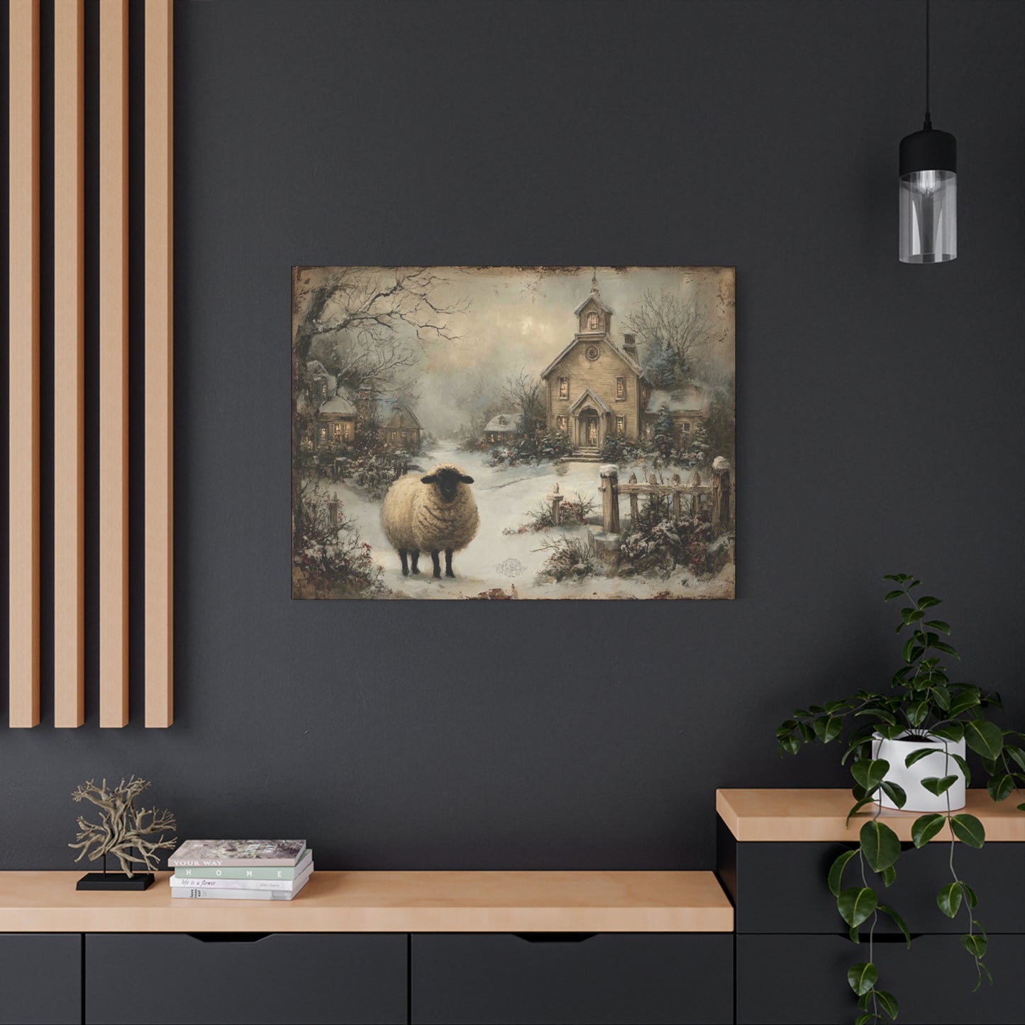 Winter Sheep Canvas Print, Cozy Home Decor, Farmhouse Wall Art, Rustic Living Room Accent, Holiday Gift Idea, Nature Artwork