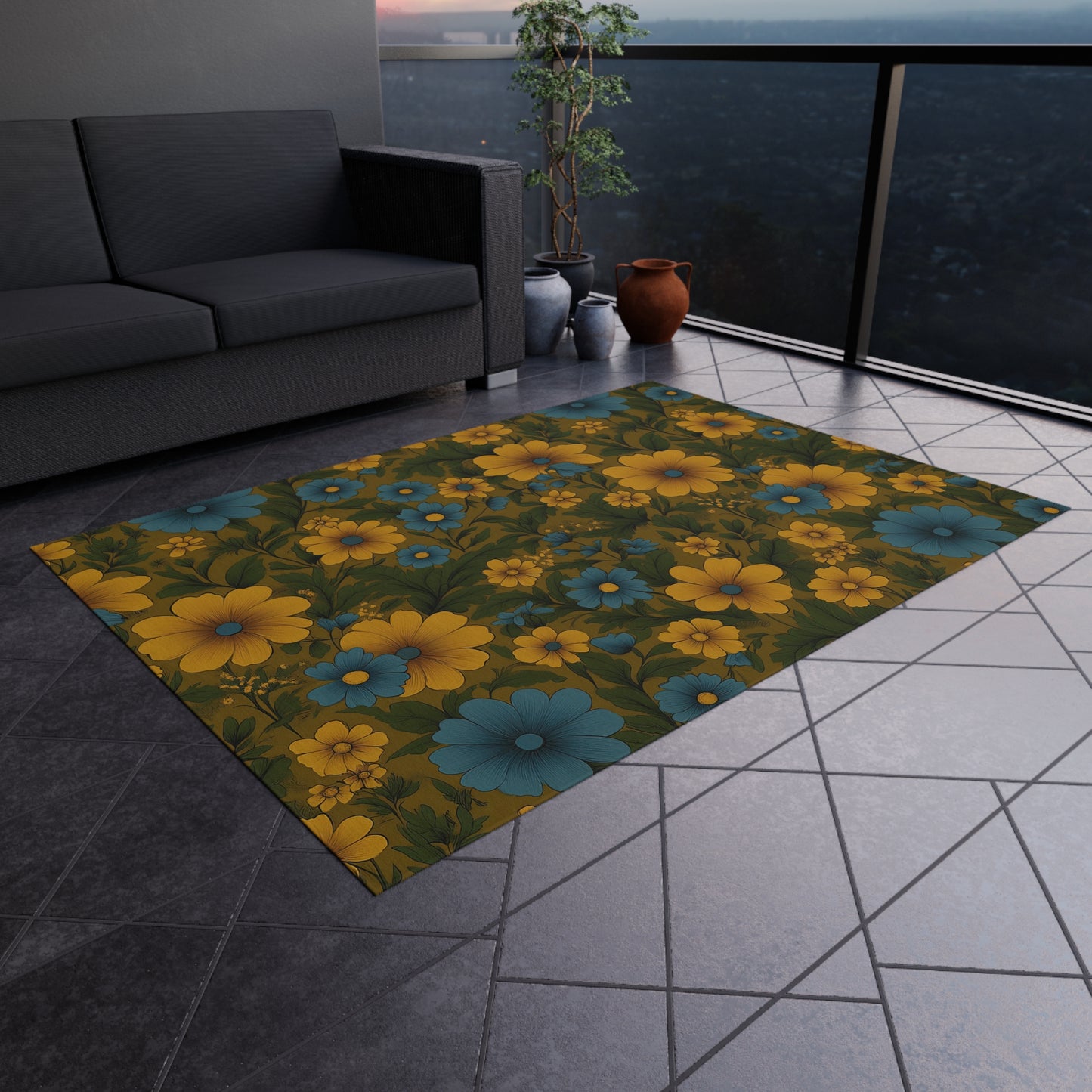 Vibrant Floral Outdoor Rug, Patio Decor, Garden Mat, Boho Style Rug, Home Entrance Decoration