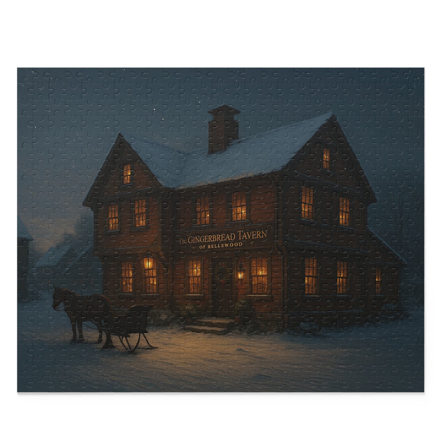PUZZLE!!!! Cozy Snowy Tavern Puzzle — Warm-Lit Winter Evening Jigsaw (120/252/500 pcs)